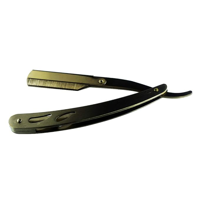 Sicastar Stainless Steel Straight Edge Barber Shaving Razor Folding Straight Razor Single Edge Replaceable Blades fit for All of Double Edge Razor Blades (Gold)