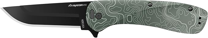 OUTDOOR EDGE RAZOR VX1 | Topo Map Etching | Replaceable Blade EDC Folding Pocket Knife | 3" Stainless Blade, Green Anodized Aluminum Handle, Reversible Pocket Clip | Cool Knife for Men