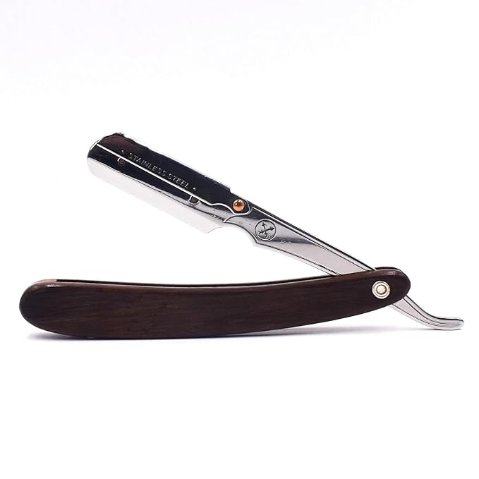 Parker SRDW Professional Shavette Razor – Walnut Wood Handle, Stainless Steel Arm & Clip Lock System for Secure Blade Fit, 5 Blades Included
