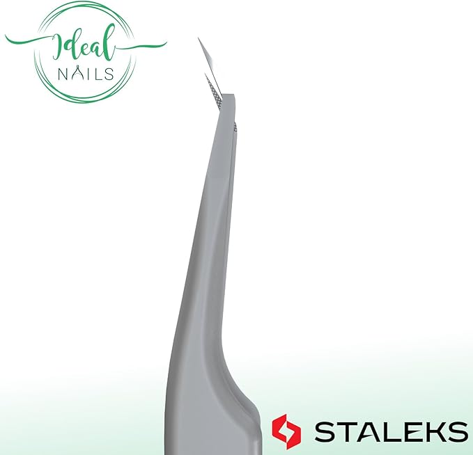 STALEKS PRO Expert 45 Type 8 Professional Eyelash Tweezers (Mini L-Shaped) – Stainless Steel with Nano-Notches for Volume & Mega-Volume Lash Extensions