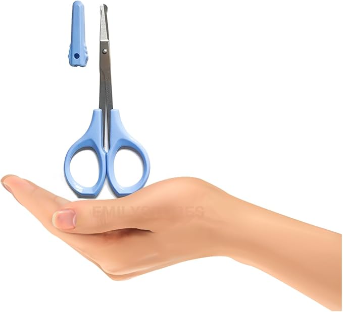 SHINING CROWN 4 Inch Premium Nose & Ear Hair Scissors, Safety Blades with Rounded Tip for Trimming Kid's & Adult's Nails, Facial & Eyebrow Hair
