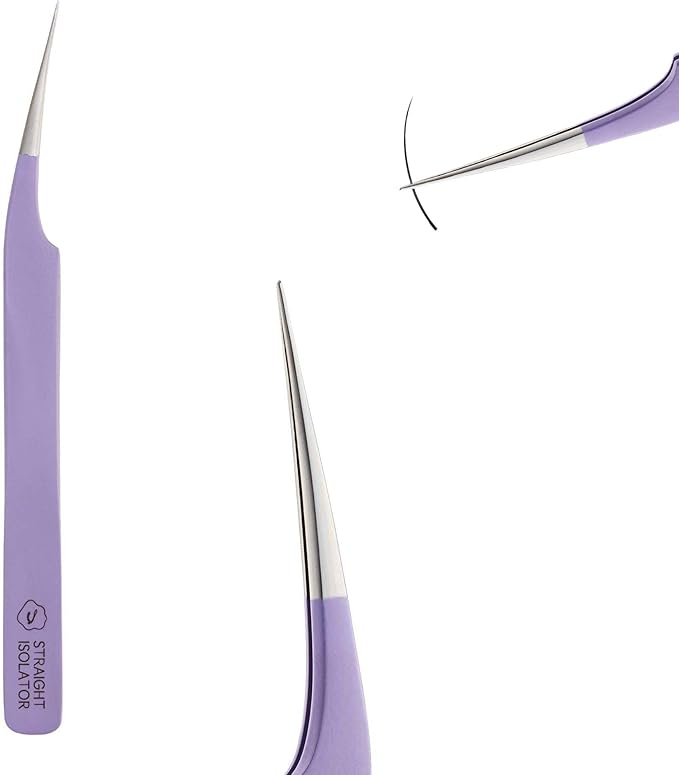 Eyesy Lash Straight Isolator Lash Tweezer | Professional Volume False Lash Application Tool | Multi Shapes & Purposes Tweezers | Non-Slip Grip Tweezers (Purple)