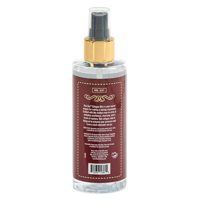 San Francisco Soap Company MAN BAR Cologne Mist Exotic Musk and Sandalwood - Long Lasting - Created with the Man in Mind - 6 fl oz