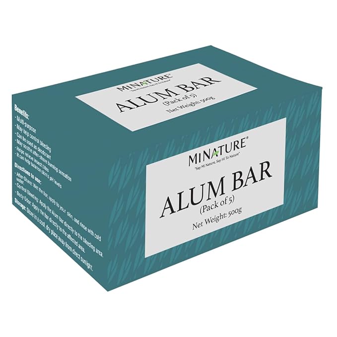 Mi Nature Pure Alum Bar Pack of 5(100g*5) |Natural Phitkari Block |Potassium Alum Stone |Shaving Bar |Skin Astringent |Water Clarifier |Odor Control