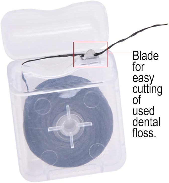 8Pcs/Pack Bamboo Charcoal Dental Flosser Mint Flavor Dental Floss Built-in Spool Flat Wire Replacement Core Dental Floss 50M Each(Comes with a Box for Easy Carrying) (Black)