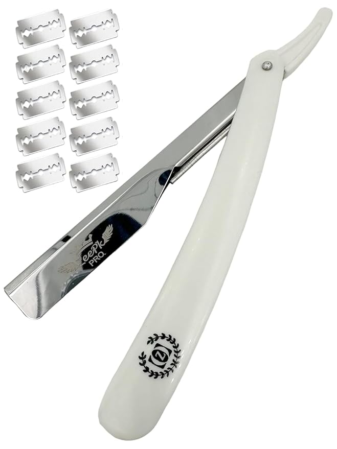 Navaja De Afeitar Professional - Zeepk Straight Razor Kit for Men with 10 double edge blades - Acero Inoxidable - Barber Grade shaving razor set para barberos y hombres Classic manual Shave