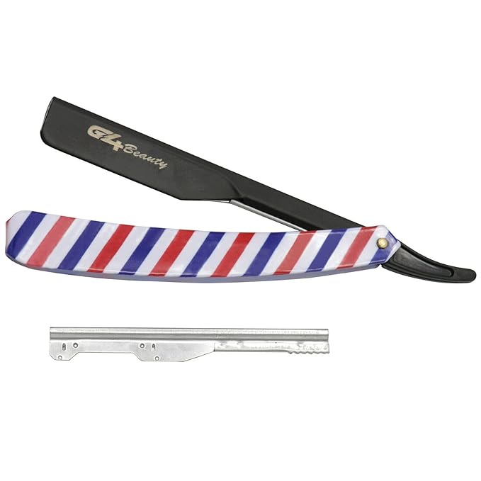G4 Stainless Steel Straight Edge Barber Shaving Razor Blade for Close Shaving Men Replaceable Blades (FLG Black)