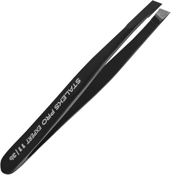 STALEKS PRO Expert 11 Type 3b Professional Eyebrow Tweezers (Black) – Wide Beveled Stainless Steel for Thick Brows & Effective Hair Removal