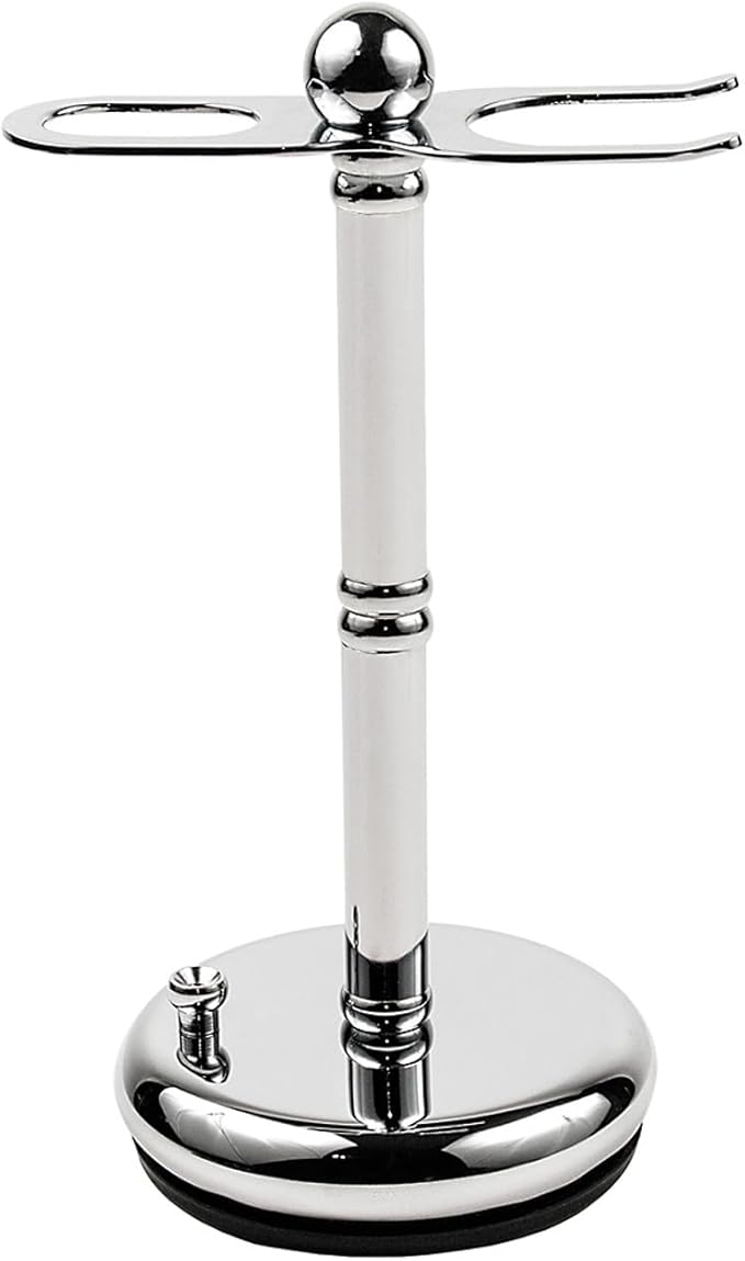 Parker Deluxe Chrome STRAIGHT RAZOR & SHAVE BRUSH Stand – Heavyweight Chrome-Plated Holder with Non-Slip Rubber Base – Fits Straight, Barber Razors & 20–25 mm Shaving Brushes – Wet Shaving Organizer