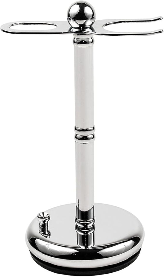 Parker Deluxe Chrome STRAIGHT RAZOR & SHAVE BRUSH Stand – Heavyweight Chrome-Plated Holder with Non-Slip Rubber Base – Fits Straight, Barber Razors & 20–25 mm Shaving Brushes – Wet Shaving Organizer