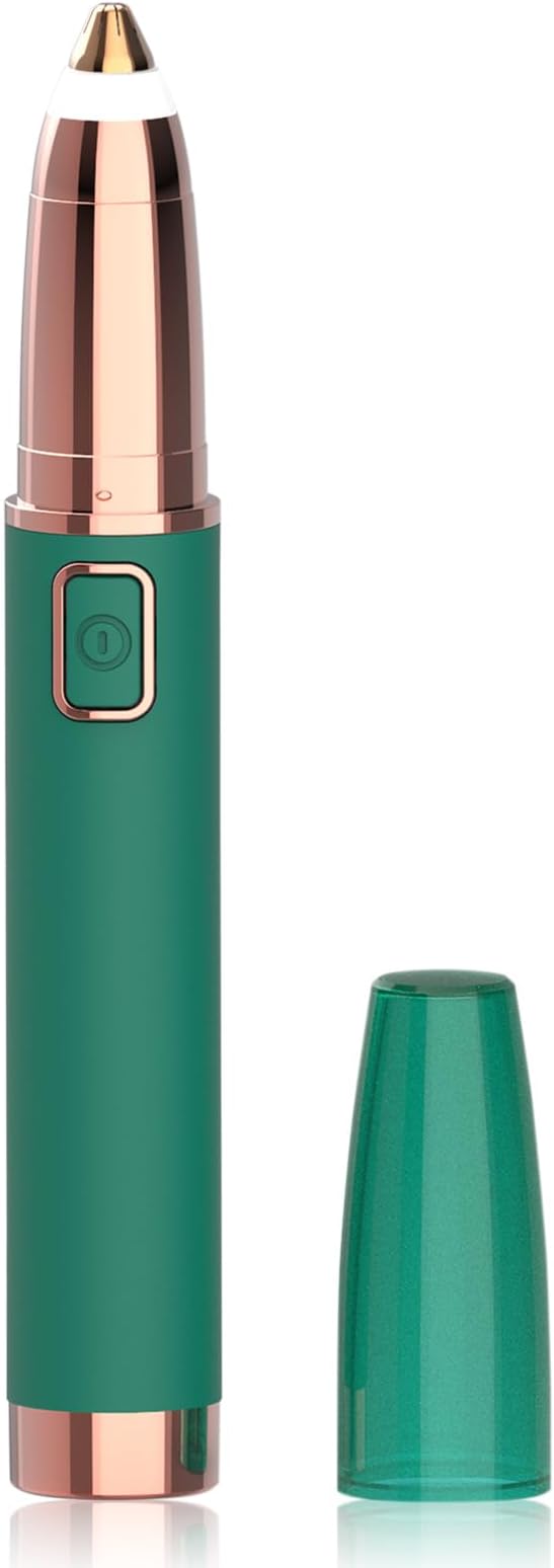 Eyebrow Trimmer for Women - Electric Eye Brow Razor with LED Light Painless & Easy Clean for Eyebrows Face Nose Ear Hair Chin Lips Peach Fuzz Bikini Lines & Other Detailing - Battery Operated (Green)