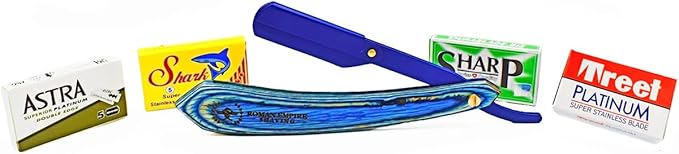 Poseidon New Straight Razor for Professional Barber with 20 Blades Sampler ( Astra-Sharp-Shark-Treet )