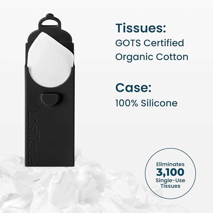 LastTissue® Reusable Cotton Tissue Pack | Face Towels & Handkerchiefs for Men & Women – Washable, Sustainable Facial Tissue with Storage Case - Black