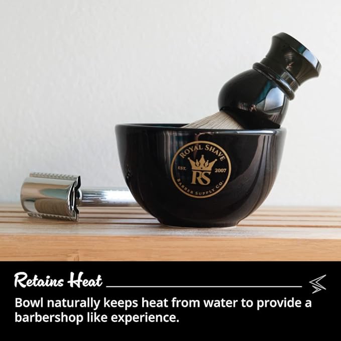ROYAL SHAVE Ceramic Textured Shaving Bowl – Shave Soap & Shaving Cream Dish, Textured for Rich Lather (Black)