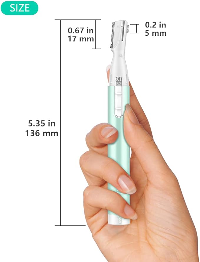 Eyebrow Trimmer for Women, Precision Facial Hair Trimmer for Chin, Lips, Neck, Upper Lip & Cheeks, Battery Operated Dual-Blade Groomer with Comb Attachment, Painless Portable Electric Shaper