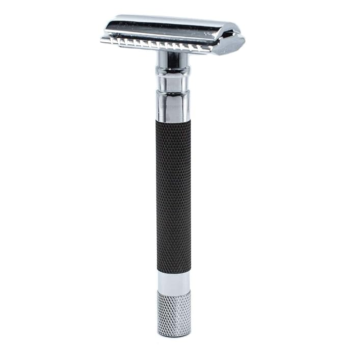 Parker 56R Heavyweight Double Edge Safety Razor with 5 Parker Premium Platinum Stainless Steel Razor Blades – Classic 3 Piece Design (Graphite)