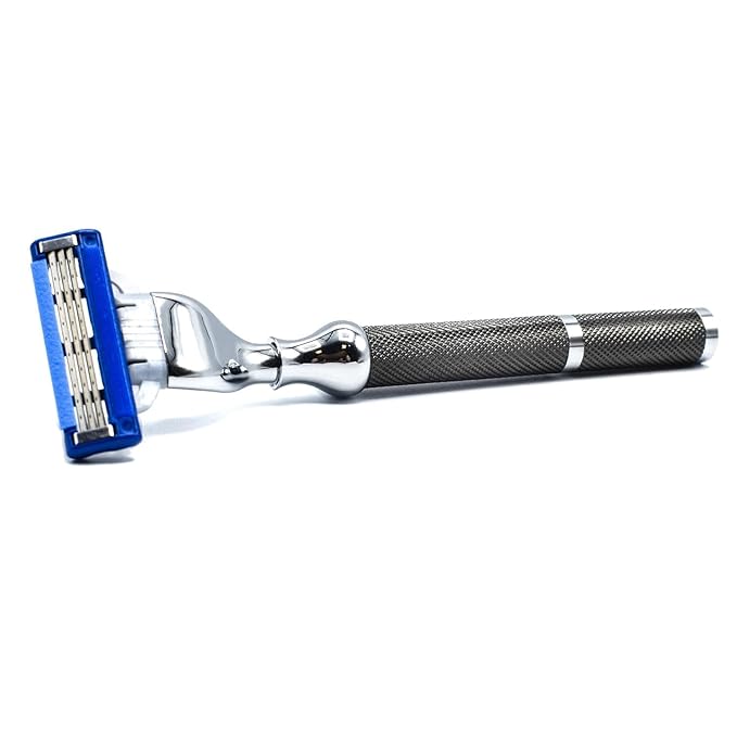 Parker 42M All-Metal Triple Blade Razor in Graphite Gray - Compatbile with Gillete Mach 3 Cartridge Refills – Deluxe Brass-Frame, Textured Grip Handle for Triple Blade Shaving