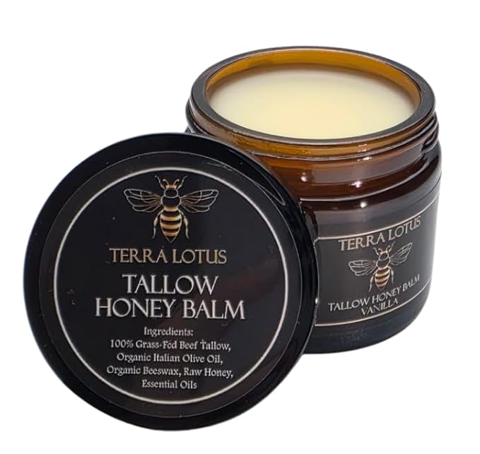Organic Grass-Fed Beef Tallow Balm with Raw Honey - Moisturizing Cream for Soft, Smooth Skin - Handmade All-Natural Moisturizer (2 Oz, Vanilla)