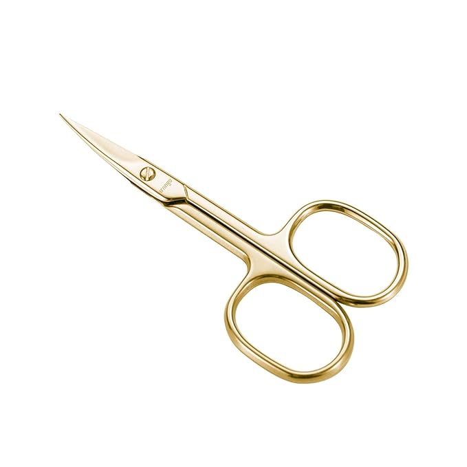 LIVINGO Professional Nail Cutter Scissors, Multi-purpose Sharp Curved Blade Stainless Steel Manicure Cuticle Pedicure Fingernail & Toenail Grooming Tool with Case, Eyebrows/Eyelash Use, 3.5" Gold