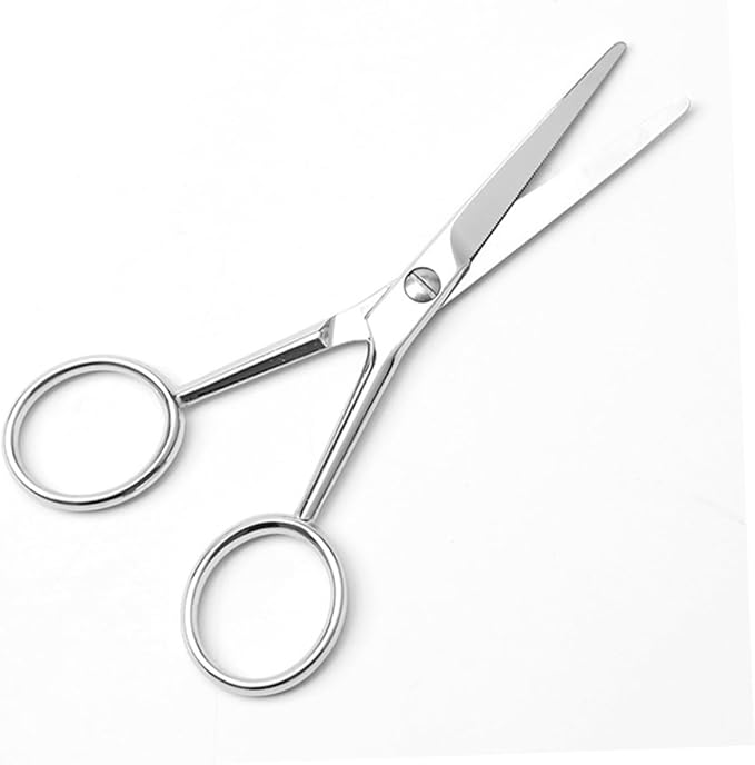 Skid Stainless Steel Mustache Scissors for Men Toothed Beard Grooming Trimmer Scissors with Durable Silver Finish for Accurate Facial Hair Cleaning