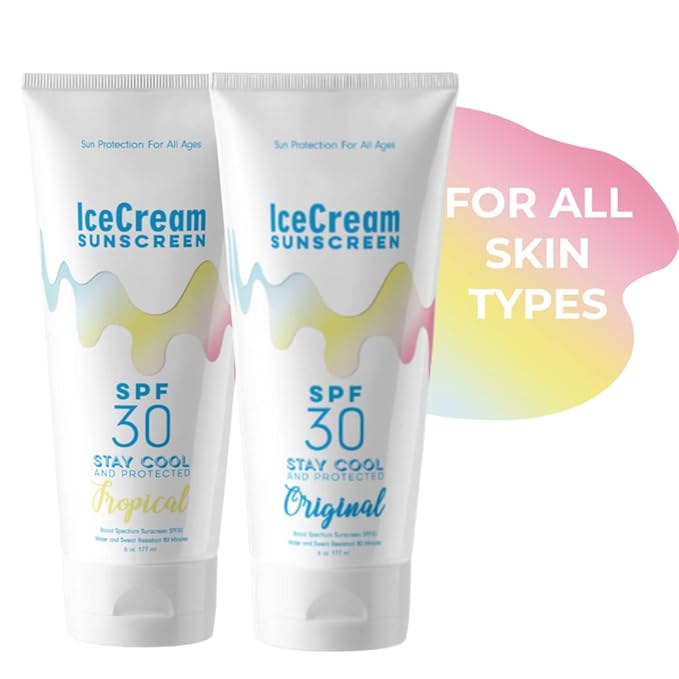 IceCream Sunscreen Original & Tropical (Pack of 2) SPF 30 Lotion, Face & Body Sunblock Moisturizer, Water & Sweat-Resistant, Reef-Friendly & Cruelty-Free