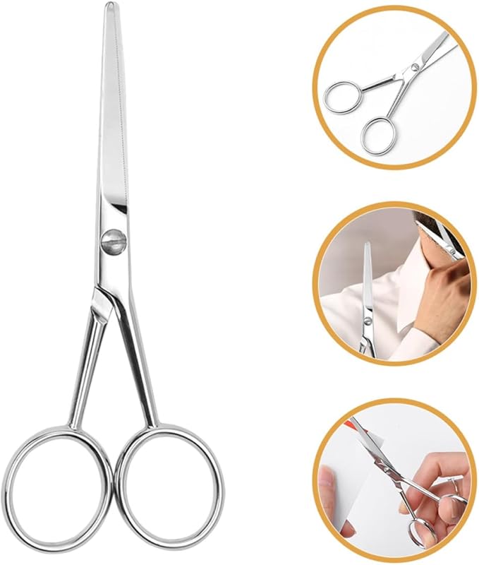 PRETYZOOM Stainless Steel Grooming Scissors and Mustache Trimming Scissors for Men Silver Precision Hair Cutting Tool for Facial Hair Care