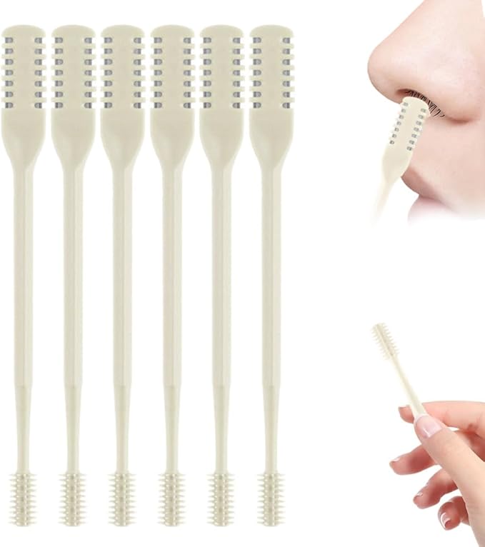 2025 Upgraded Nasal Hair Cutter, 2-in-1 Professional Nostril Hair Remover Tool, Sharp & Safe Double Sided Knife, 360° Rotating Nose Hairs Removal Trimmer Travel Essentials (Beige, 6PCS)