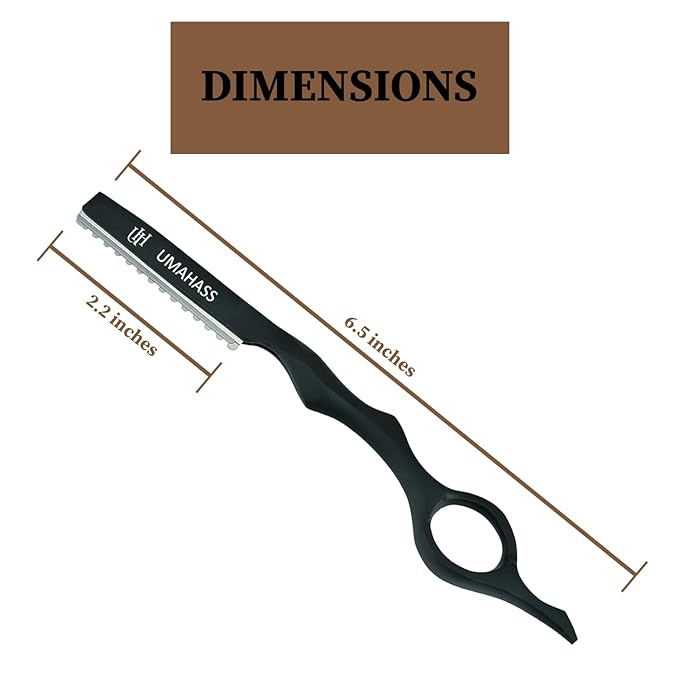 "UMAHASS Professional Hair Cutting Razor 6.5 Inch" Hair Styling Thinning Texturizing Cutting Razor with Replacement Hair Razor Blades 10 Pcs – Precision Barber Razor for Men & Women, Salon Use