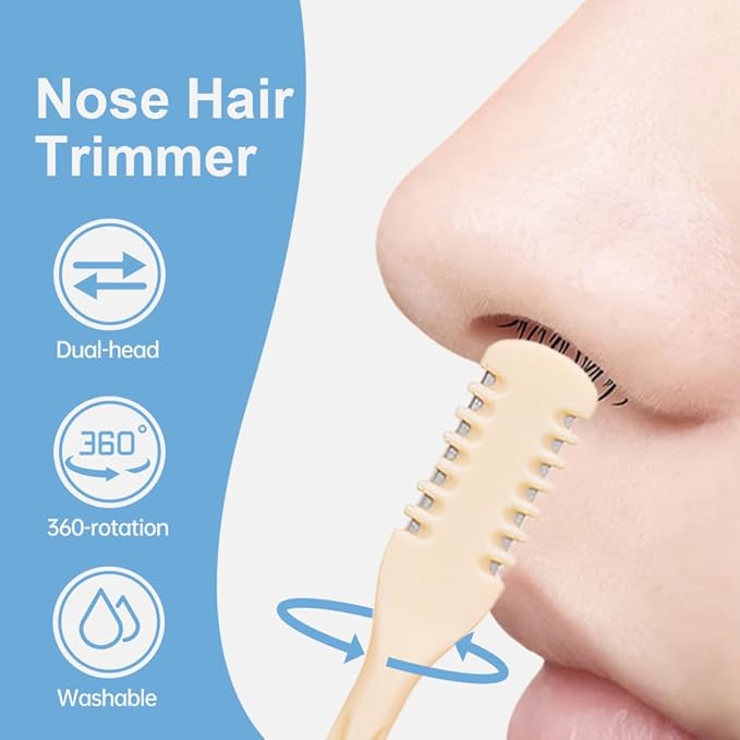 2-in-1 Nasal Hair Cutter, 2025 New 360° Rotating Nose Hair Trimmer Remover Tool,Portable Nasal Grooming Kit for Travel, Safe Design Nose Hair Scissors for Men and Women (Beige*6)