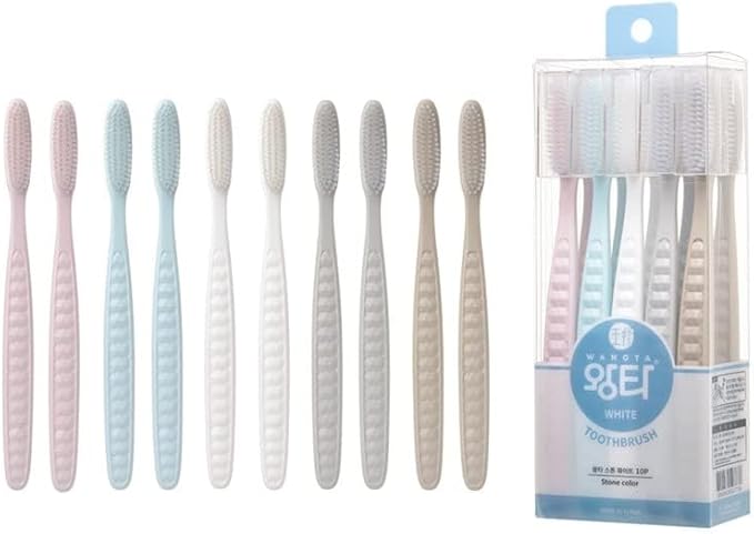 Wangta Soft Toothbrush, 10 Pack (Stone White) – Best Manual Toothbrush for Maximum, Efficient Cleaning and Sensitive Gums and Teeth