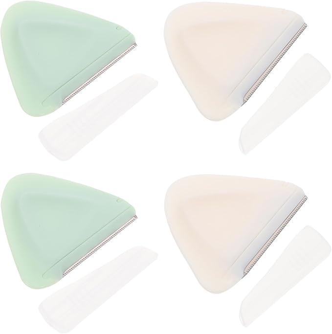 WOONEKY Eyebrow Shavers and Brow Trimmers 4Pcs Small Triangle Facial Hair Remover Kit for Beginners with Safety Cover in Light and Mint Colors 2 Sets