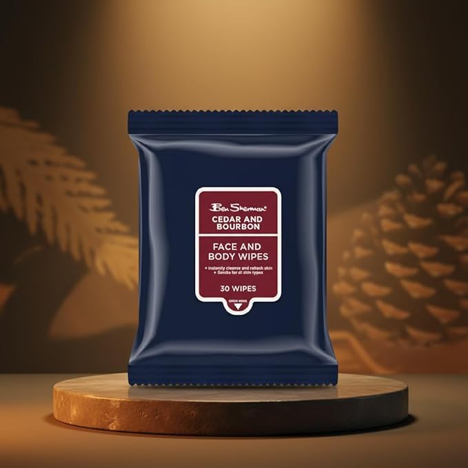 Ben Sherman Men's Face Wipes - 4 Pack (120 Total) Cleansing Wipes for Men with Cedar & Bourban, Eucalyptus, Tea Tree & Sandalwood