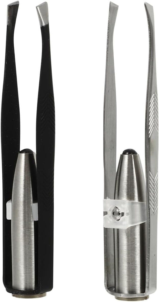 SOLUSTRE Eyelash Extension Tweezers 2pcs Tweezers with Light LED Tweezers Pliers Tool Stainless Steel Eyebrow Facial Hair Removal Cosmetic Makeup Tools 9. 8x2cm Mens Grooming Trimmer