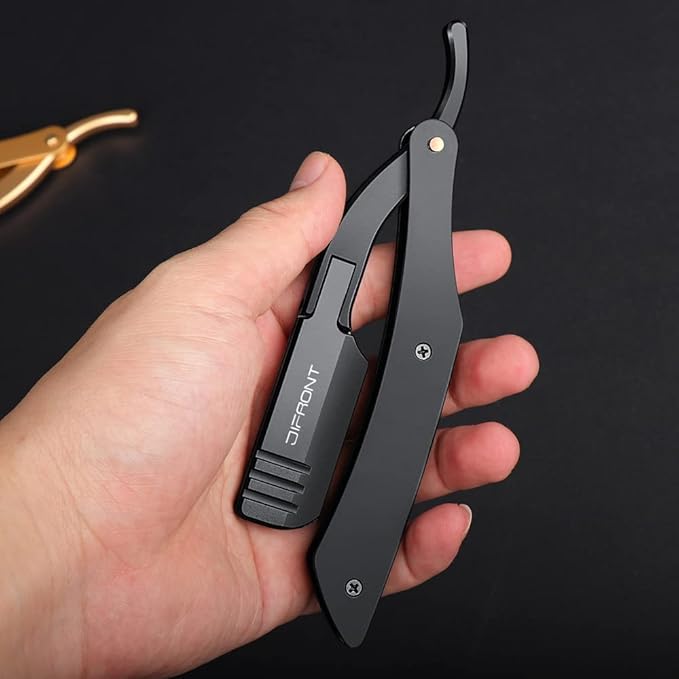 Professional Barber Straight Razor - 20 Stainless Steel Blades, Aluminum Handle, Portable Shaving Kit (TKL-B)
