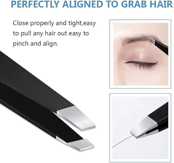 UM Supplies Tweezers Set 4 in 1 Pack l Professional Stainless Steel Tweezers for Eyebrows l Great Precision for Facial Hair, Splinter and Ingrown Hair Removal (Black)