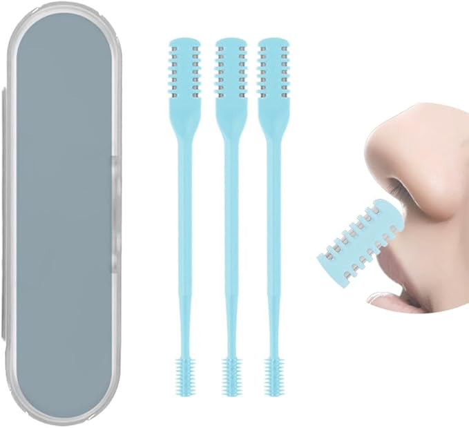 2 in 1 Nasal Hair Cutter, Double Sided Nose Hair Trimmer for Men Women, 360° Rotating Nose Hair Knife with Ear Picker, for Home Travel Essentials (Blue, 3pcs)