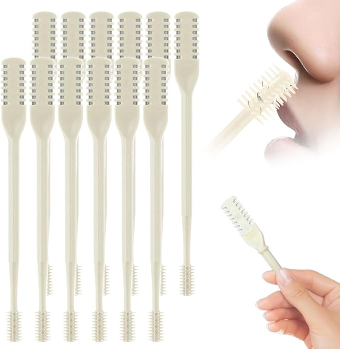 3PCS Nasal Hair Cutter Portable Travel Essentials,2026 Manual 360° Rotating Nostril Hair Removal Tools Double Sided Nose Hair Blade,Nose Hair Cutter for Women Men (Cream, 12 Pack)