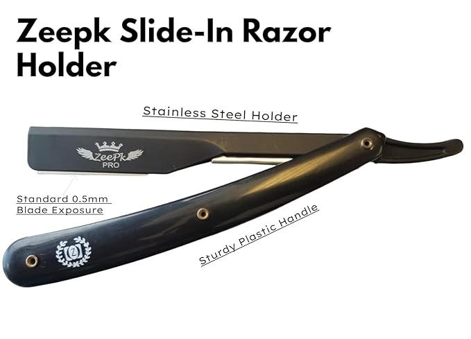 Navaja Afeitadora Profesional para Barberos Zeepk Straight Razor – Acero Inoxidable con 10 Blades – Grooming Kit para Uso Diario Matte Black