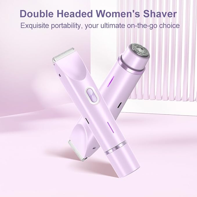 Women's Electric Shaver Bikini Trimmer for Women Razors 2-in-1 Dual Head Design IPX7 Waterproof Wet & Dry Use Body Groomer Hair Trimmer Remover for Facial Underarm Arm Face Leg Bikini (Purple)