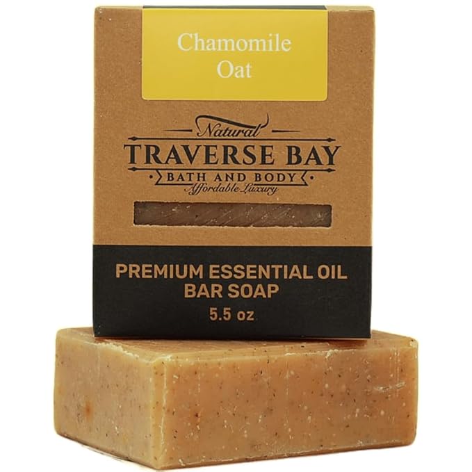 Traverse Bay Bath and Body Natural Cold Process Soap Scrub & Sooth 4-Bar Variety Pack, Workshop Pumice, Avocado Lemon, Gardener's, Chamomile Oat, 5.5 oz Each, 22+ oz Total