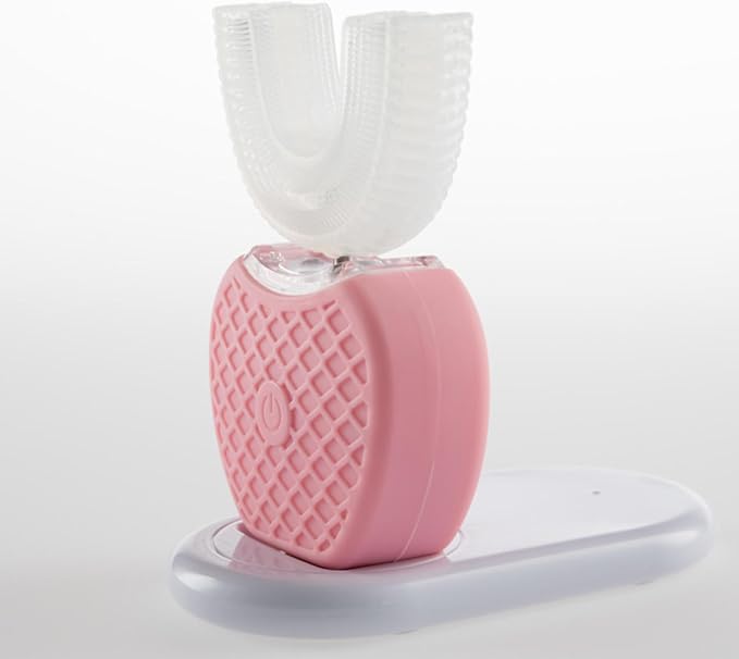 VIDECOR Automatic Electric Toothbrush for Adults, 360 Degree Ultrasonic Electric Toothbrush, 100% Food Graded Silicone Electric Travel U Shape Toothbrush,Pink