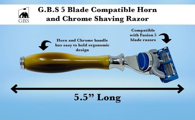 G.B.S 5 Blade Compatible Razor for Men, Shaving Kit for Men, Includes 1 Handle, 1 Razor Refill Cartridge (Horn Chrome)