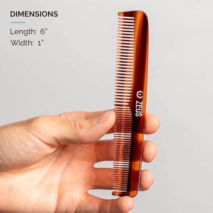 ZEUS Beard & Mustache Comb for Men, Handmade Saw-Cut Hair Comb for Untangling & Styling Beard (Tortoiseshell) V12