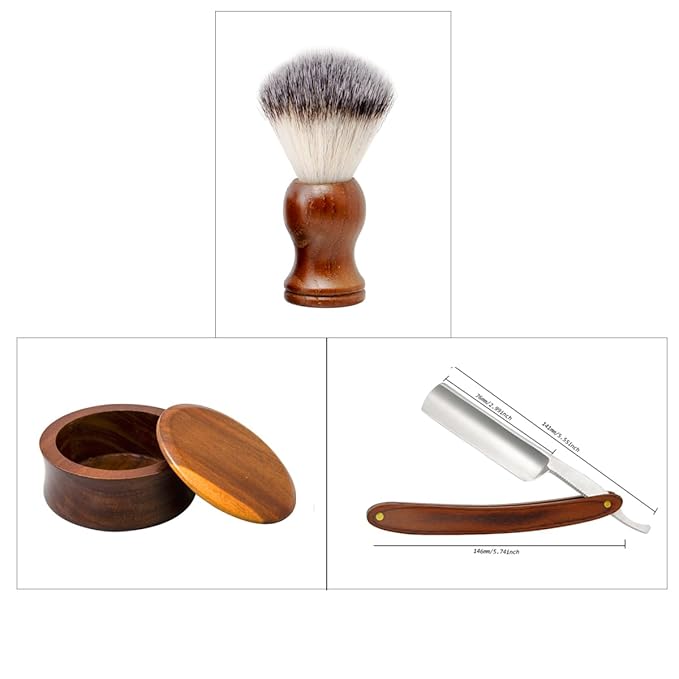 Men's Classic Shaving Set, Danweix Safety Straight Razor Shaving Brush with Wooden Shaving Soap Bowl Professional Barber Choice for Gentlemen