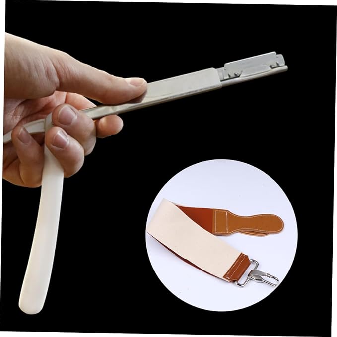 Leather and Canvas Razor Strop Double Layer Sharpening Strap for Straight Razors Knives Durable Easy to Use for Professional Barbers Home Use