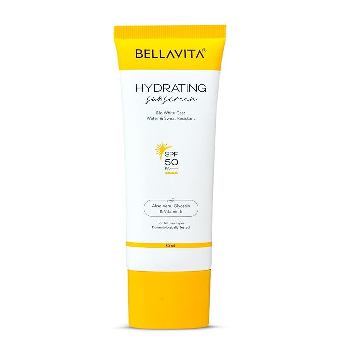 B.e.l.l.a Vita Water based Hydrating Unisex Sunscreen | SPF 50, Lightweight PA+++ | For All Skin Types, No White Cast, Non - Greasy Finish, UV Protection | For Men & Women 50ml.