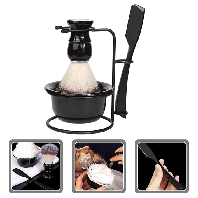 Hemoton Men S Shaving Kit Manual Razor with Pure Badger Shaving Brush Foaming Bowl and Razor Stand Traditional Wet Shave Set for Beard Grooming and Facial Care