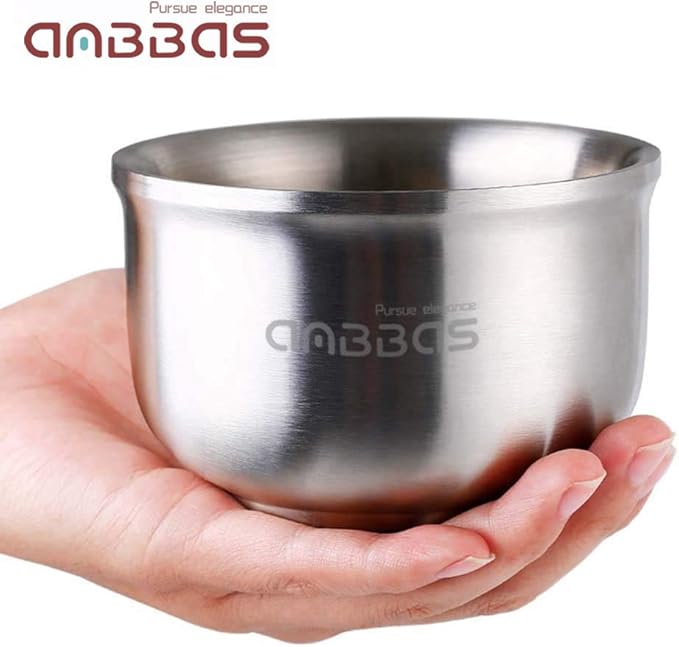Anbbas Shaving Soap Bowl,3 Layers Food-Grade 304 Stainless Steel Shaving Cream Mug Cup for Brush Men Close Shave(Dia: 4.1 inches)