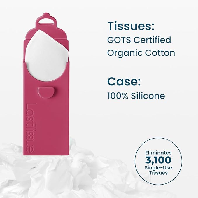 LastTissue® Reusable Cotton Tissue Pack | Face Towels & Handkerchiefs for Men & Women – Washable, Sustainable Facial Tissue with Storage Case - Red