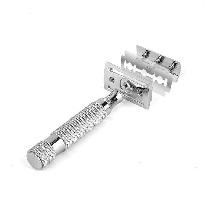 Classic Double Edge Safety Shaving Razor, Pure Copper Handle,1 Razor + 10 pcs Super Stainless Steel Blades